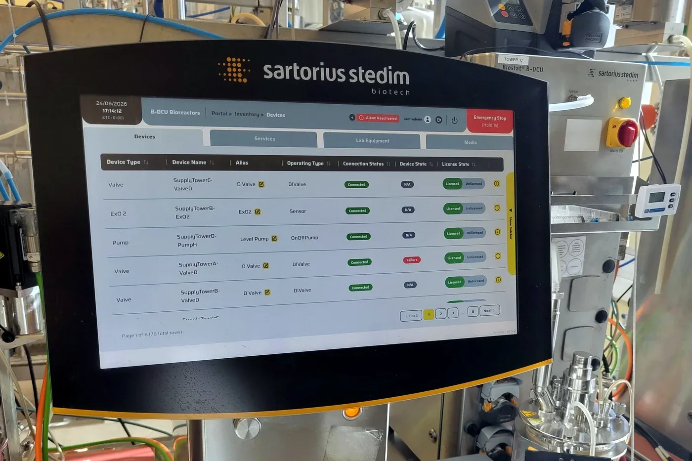 QB Control's device inventory listing pumps, valves and sensors
