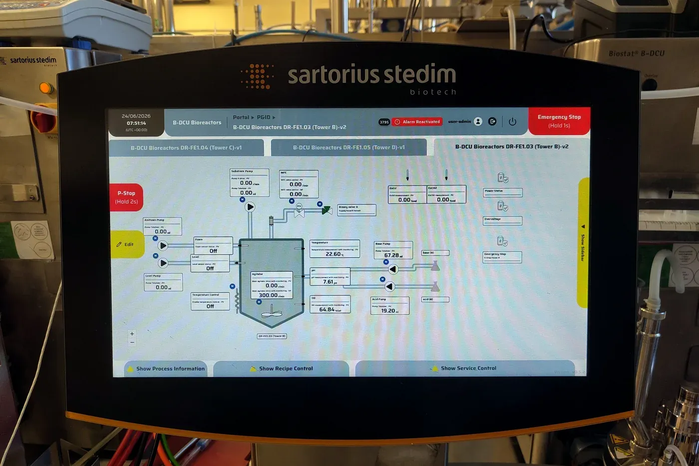 QB Control's dynamic P&ID on the Sartorius Stedim panel